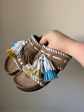 Steve madden Leather fringe woven sandal, size 7, new